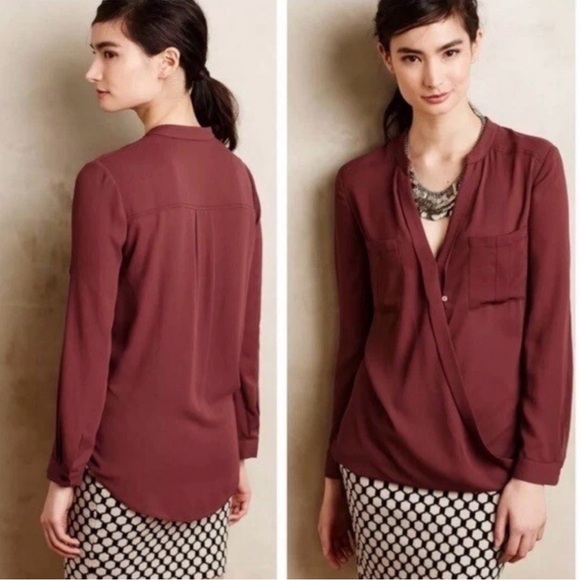 Maeve Tops - Maeve ANTHRO Eva burgundy faux wrap top 2 Petite